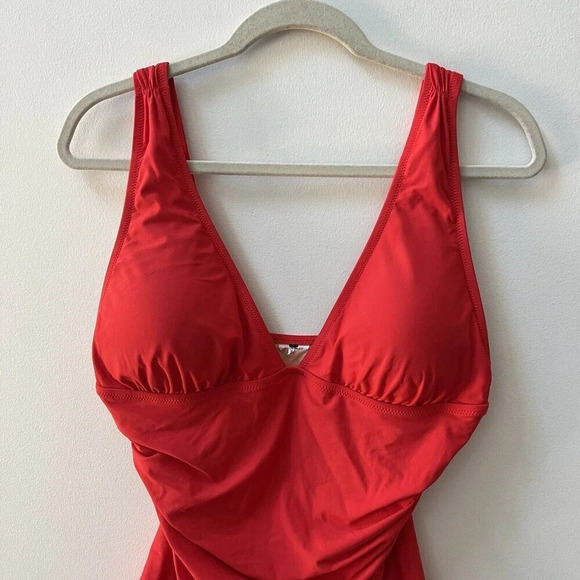 J. Crew Red Ruched V-Neck One Piece Swimsuit Women's XS Bathing Suit - Picture 10 of 16